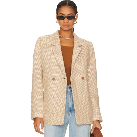 Anine Bing Jackets & Blazers - Anine Bing Fishbone Blazer Tan Beige Tweed Designer Women's Size Small - Office